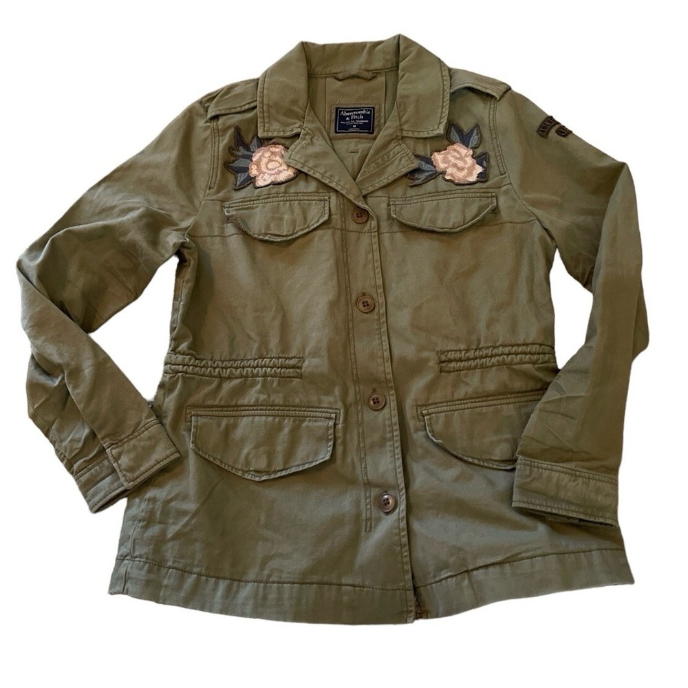 Abercrombie‎ and Fitch Military Floral Field Jacket Green Women's Size Medium M
